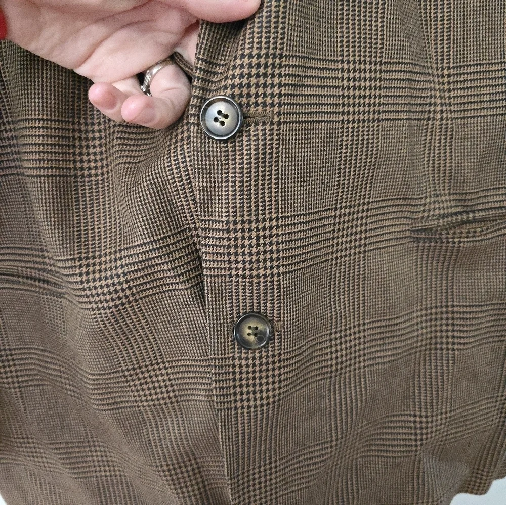 Bachrach Brown Pin Striped Houndstooth Silk Wool  Blazer Suit Jacket Size 42 R
